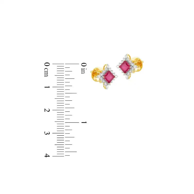18K Gold Diamond and Ruby Stud Earrings