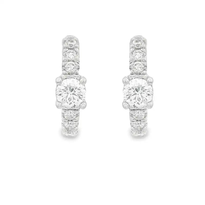 18K White Gold Diamond Huggie Earrings -0.60 inch