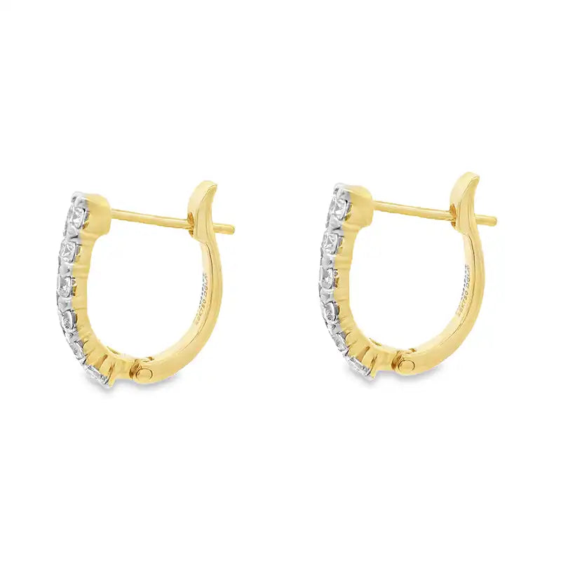 18K Gold Diamond Huggie Earrings - 0.6 inch