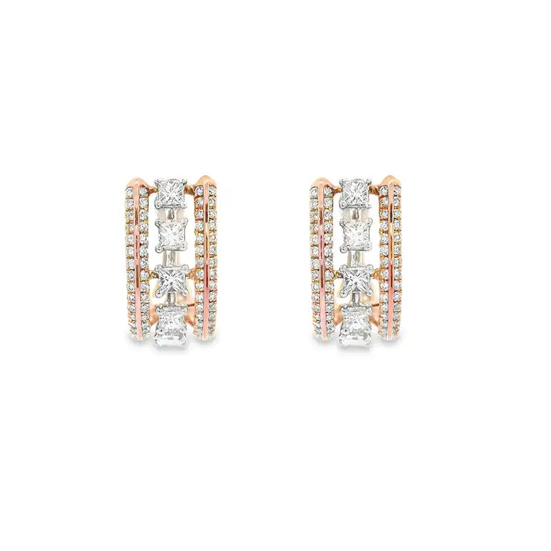 18K Gold Diamond Huggies Earrings - 0.6 inch