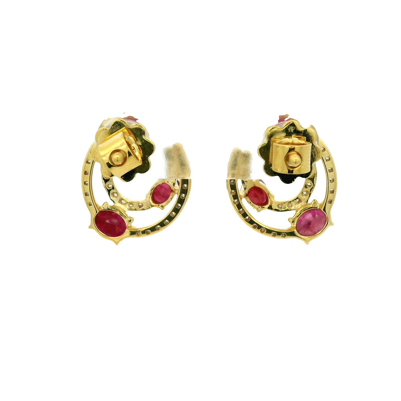 18K Gold Diamond and Ruby Earrings