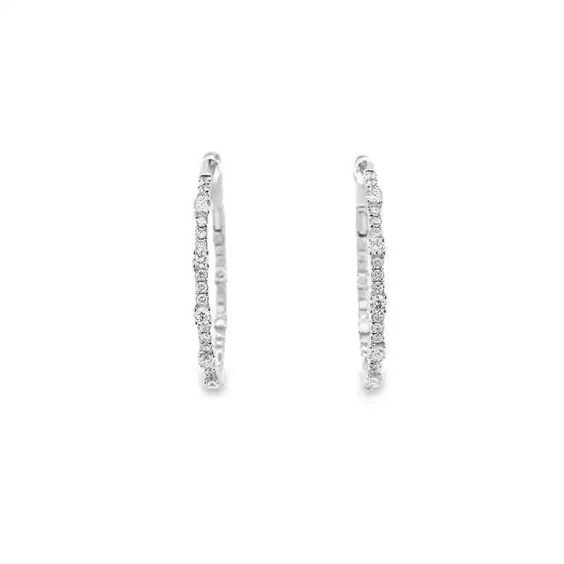 18K Gold Diamond Hoop Earrings -1 inch