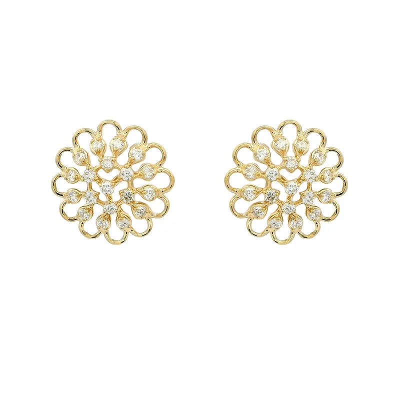 Elegant Floral Gold Diamond Stud Earrings