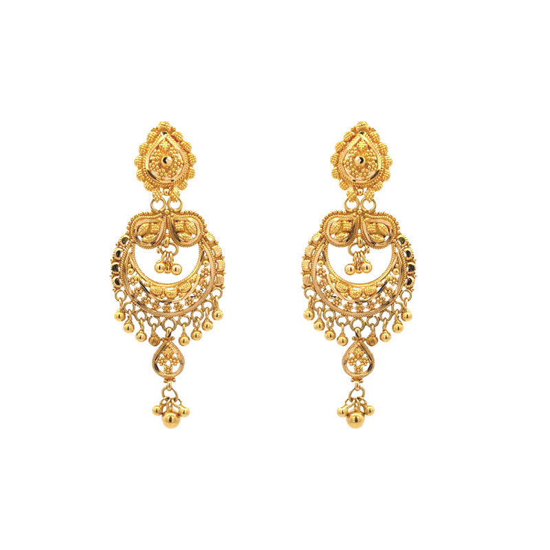 Elegant 22K Yellow Gold Hanging Earrings with Screw Backs for Timeless Occasion Style