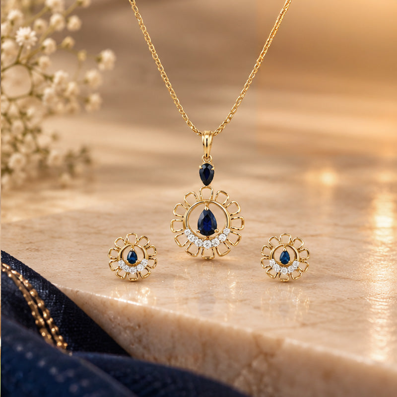 Celestial Blue Gold Diamond Pendant Set