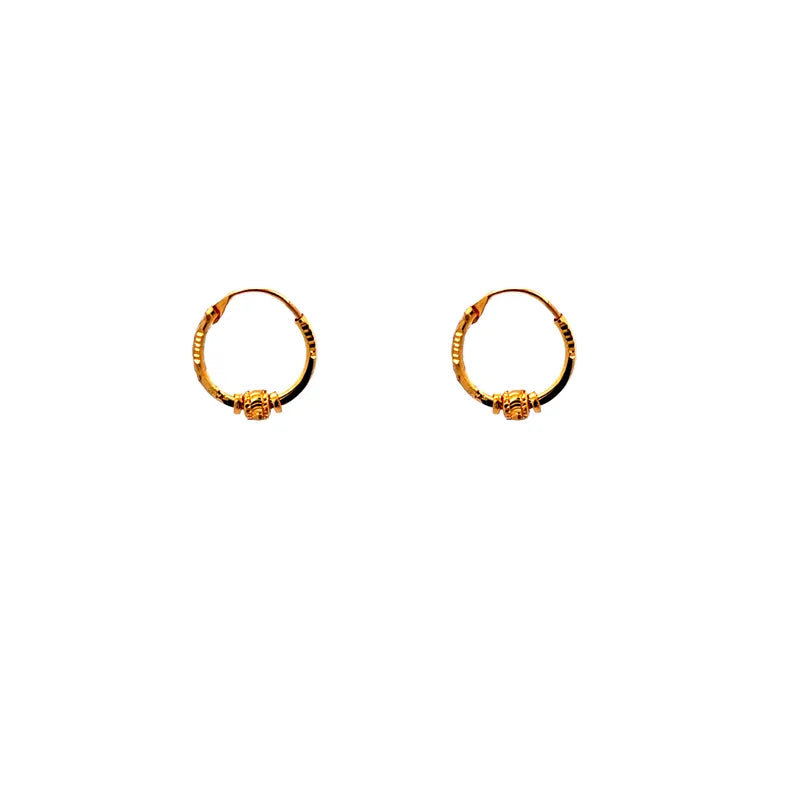 Small huggies Earrings in 22K Gold with a center bead - Diameter 12 mm