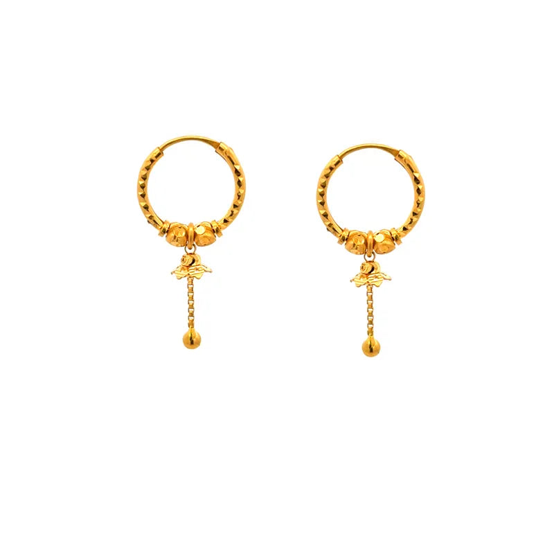22K Gold hoop Earrings with a dangling tassle