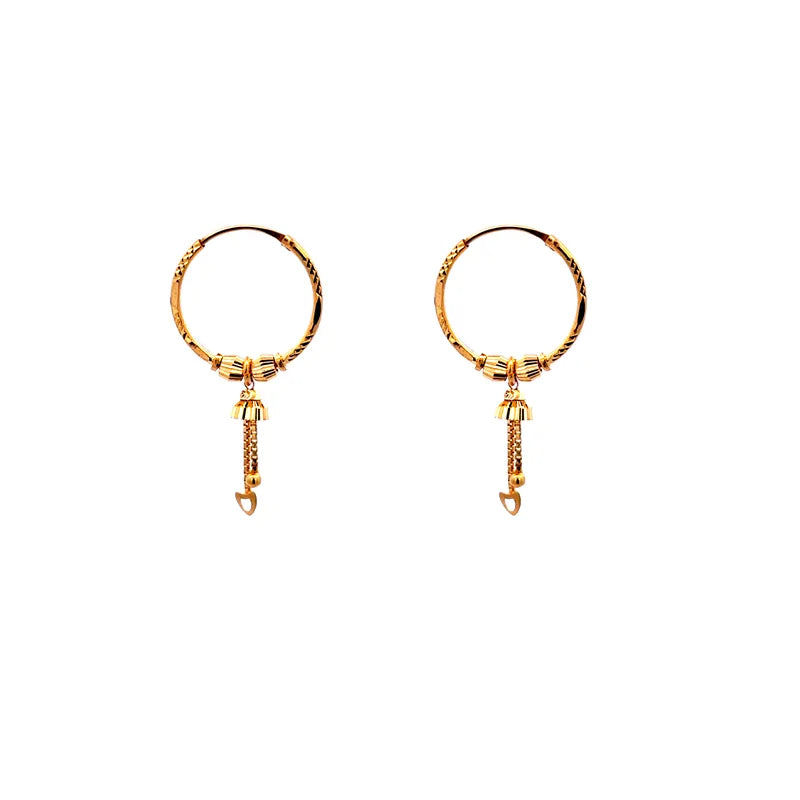 Elegant 22K Yellow Gold Hoop Earrings with Dangle Charms for Women
