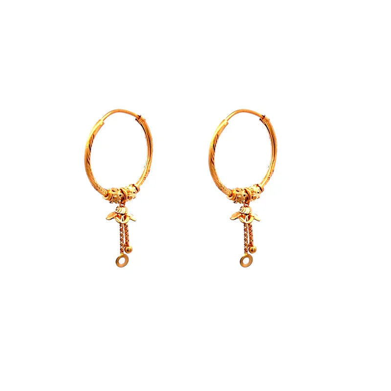 Elegant 22K Yellow Gold Hoop Earrings with Subtle Dangling Charms for Women