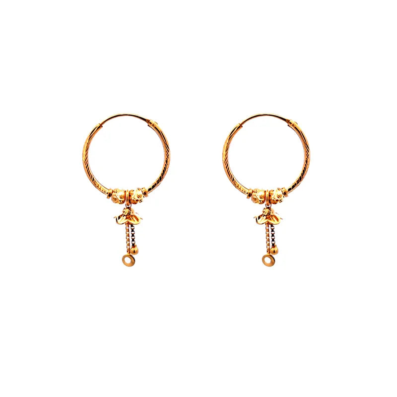 Elegant 22K Yellow Gold Hoop Earrings with Subtle Dangling Charms for Women