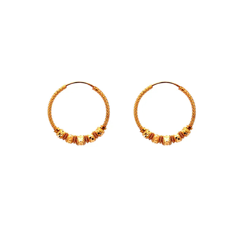 22K Gold Hoops with center bead design