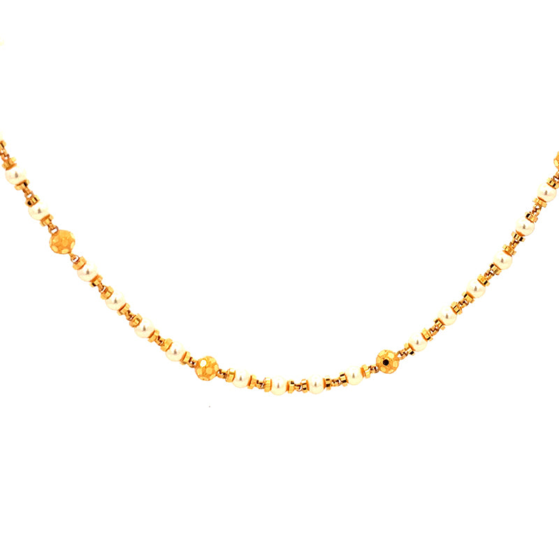 Tricolor Gold Beaded Necklace - 25 inch