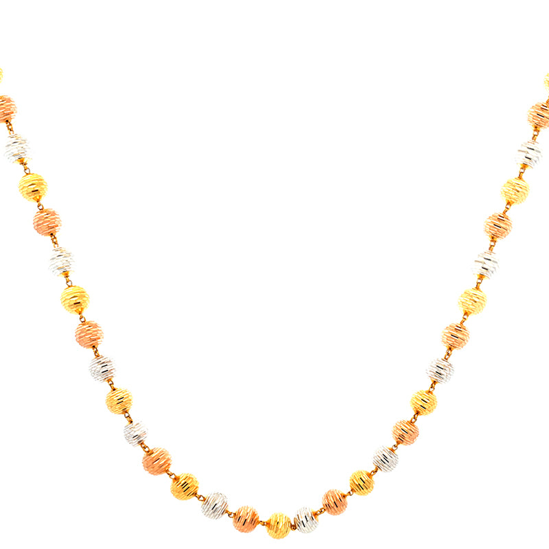 Statement long Necklace - Tricolor Gold Beads - 25 inch