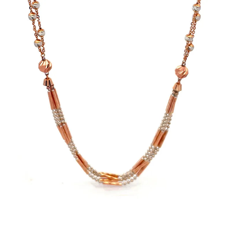 Two-Tone Rose Gold Multi-Strand Beaded Necklace
