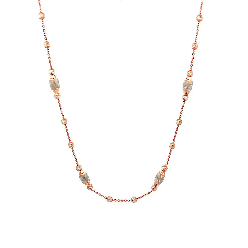 Textured Barrel Bead Station Necklace in 18K Rose Gold