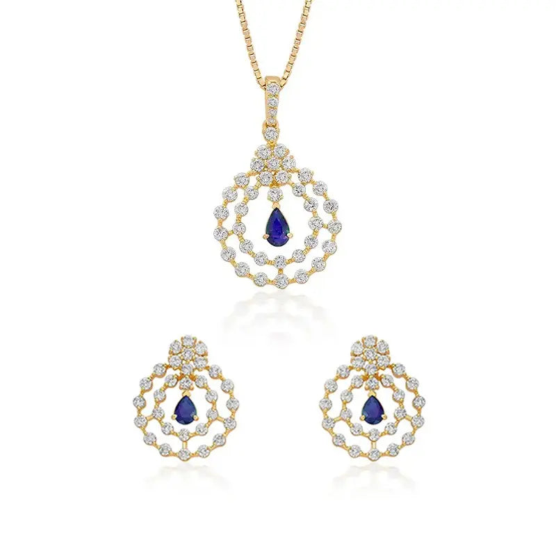 Contemporary Royalty Gemstone studded Diamond Pendant Set