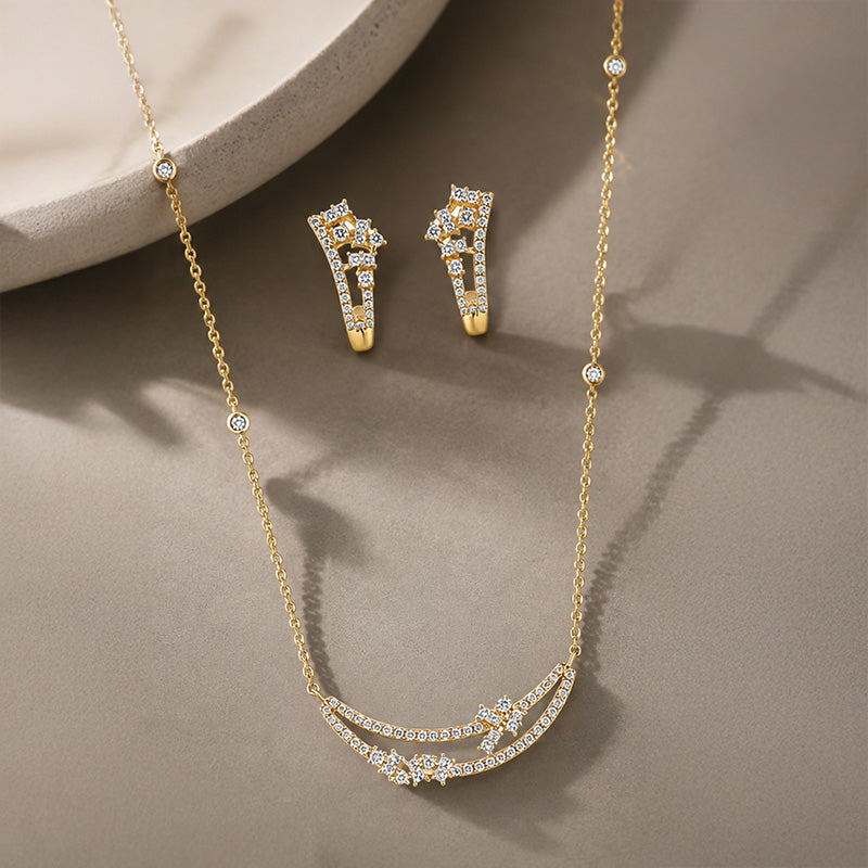Delicate 18K Gold Diamond Pendant Set