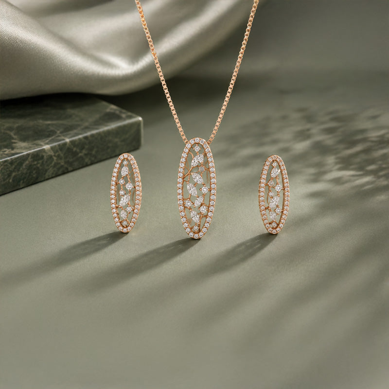 Sophisticated Oval Diamond Pendant Set