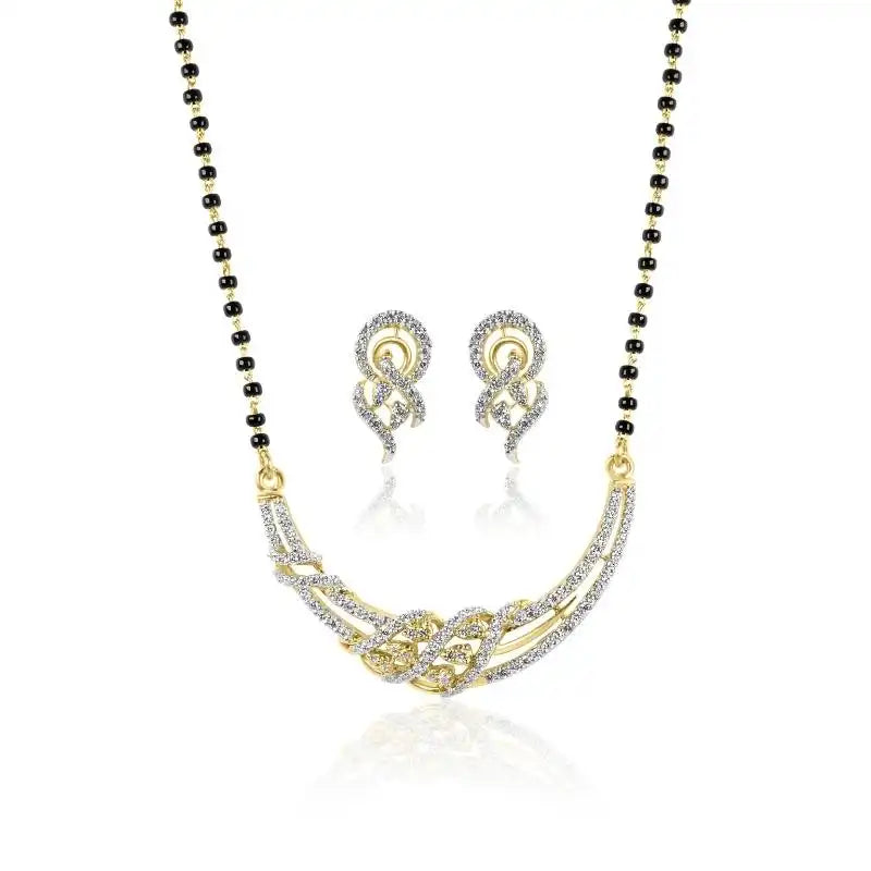 Elegant 18K Two Tone Gold Diamond Mangalsutra Necklace Set for Women