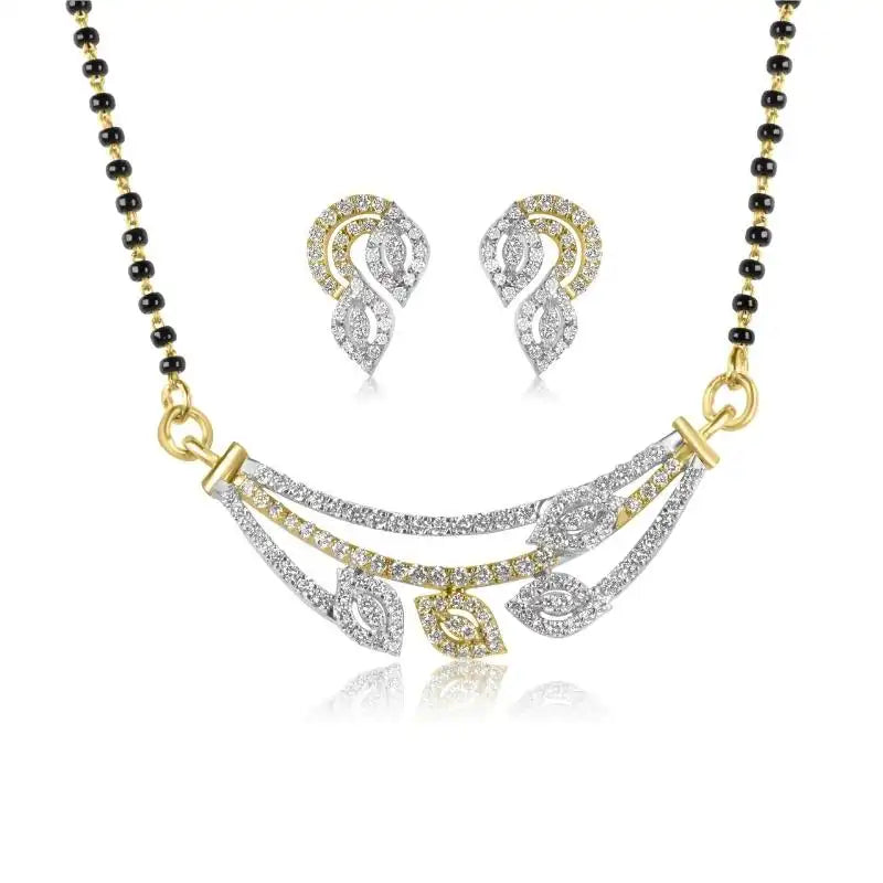 Contemprorary 18K Gold Diamond Mangalsutra Necklace with earrings for Everyday Sophistication