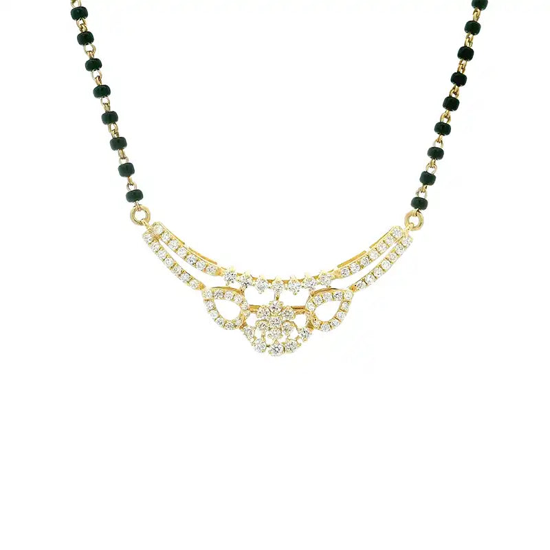 Elegant 18K Yellow Gold Mangalsutra Necklace with a Sparkling Diamond Pendant