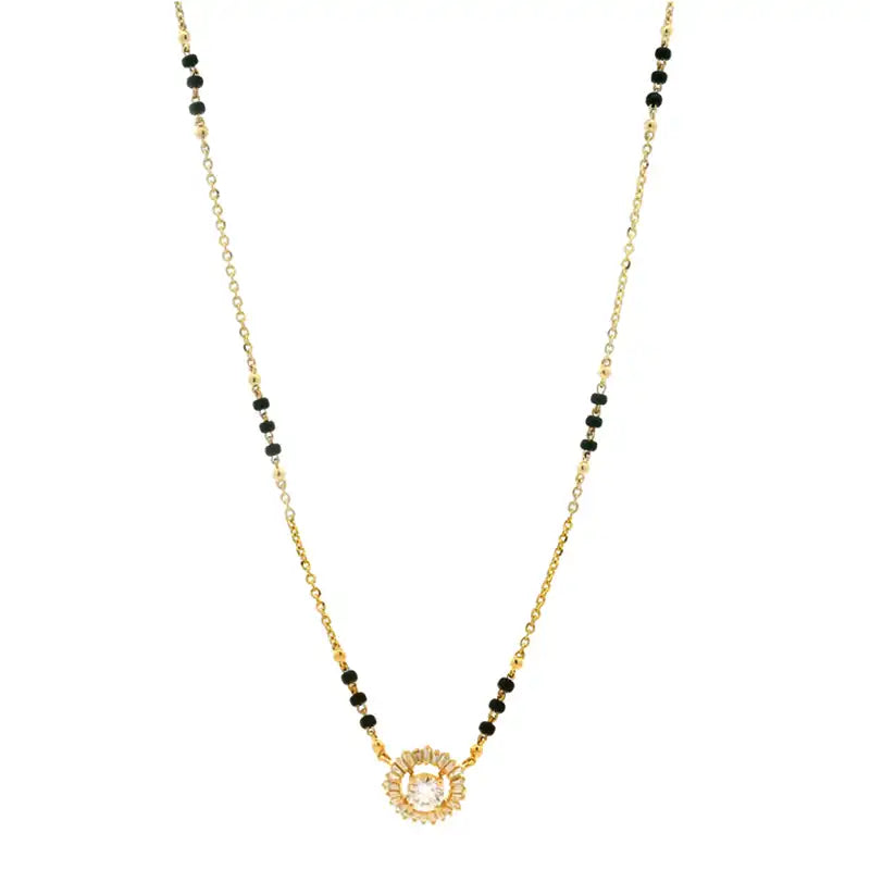 Elegant Round Diamond Pendant Necklace Mangalsutra in 18K Gold for Daily Wear