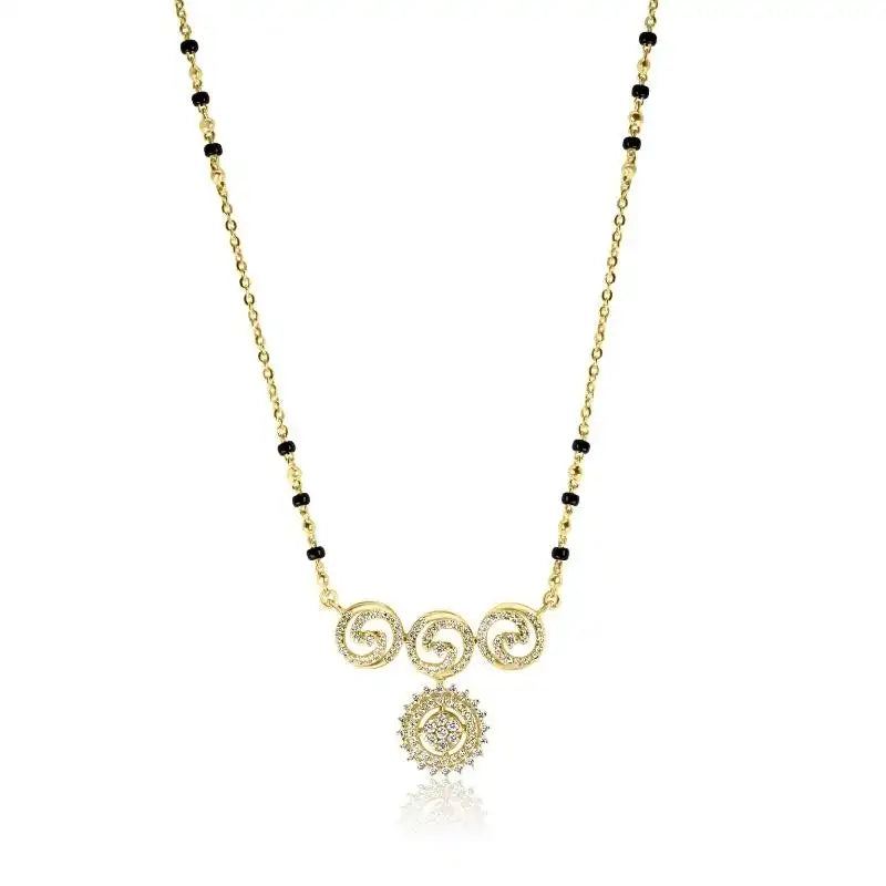 Elegant 18K Yellow Gold Diamond Mangalsutra with Black Beads