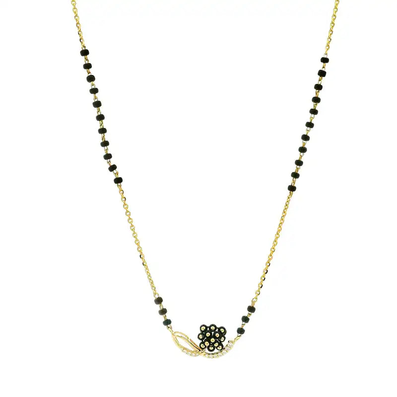 Elegant Gold Diamond and black bead Necklace for Casual wear