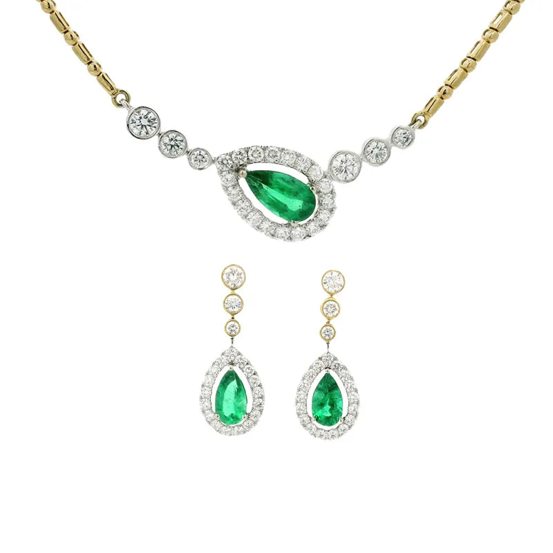 Emerald Diamond Pendant Set