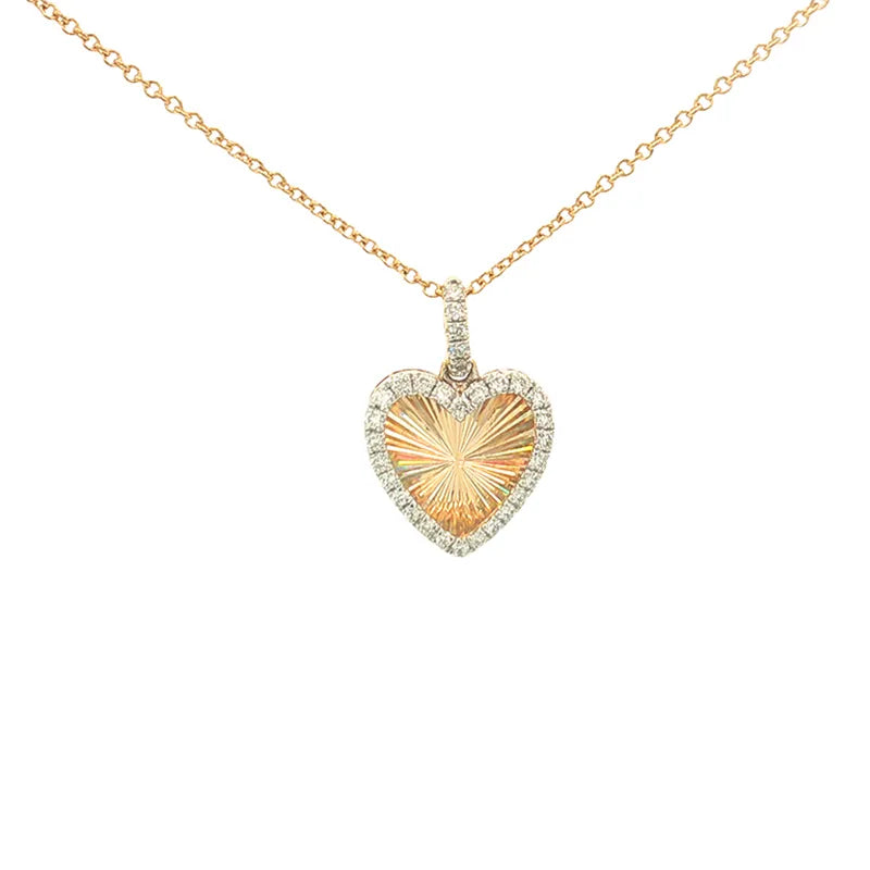 Exquisite 18K Yellow Gold Heart Pendant and Earrings Set with Sparkling Diamonds