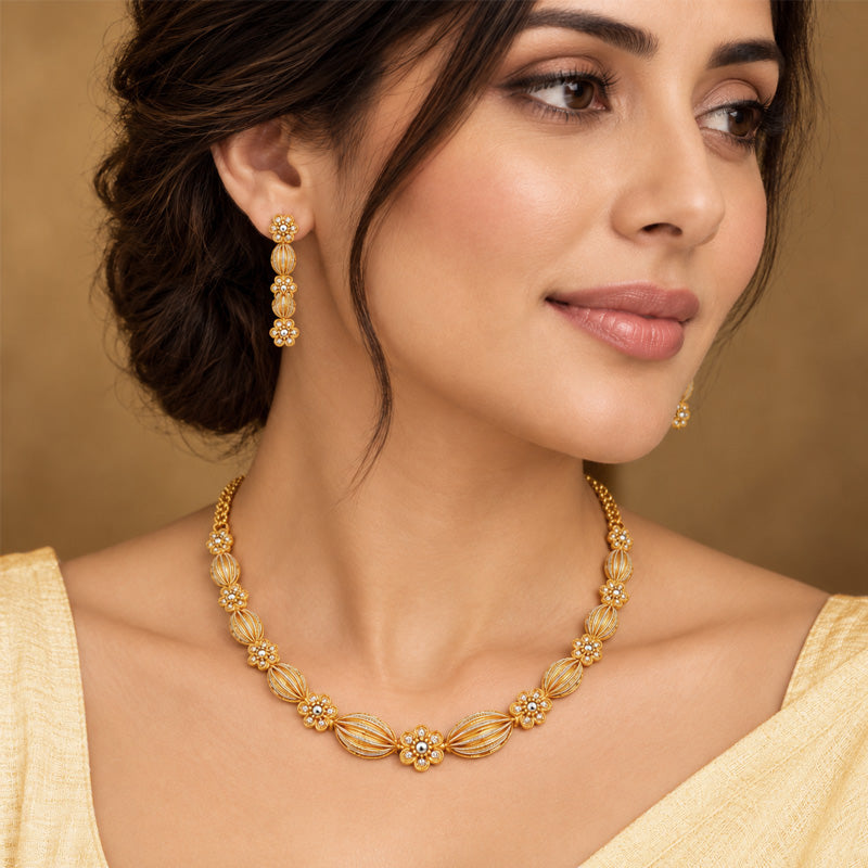 22K Gold Necklace and Earrings Set