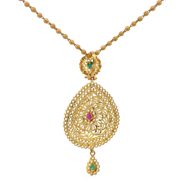 Elegant 22K Yellow Gold Necklace and Earrings Set with Sparkling CZ Accents