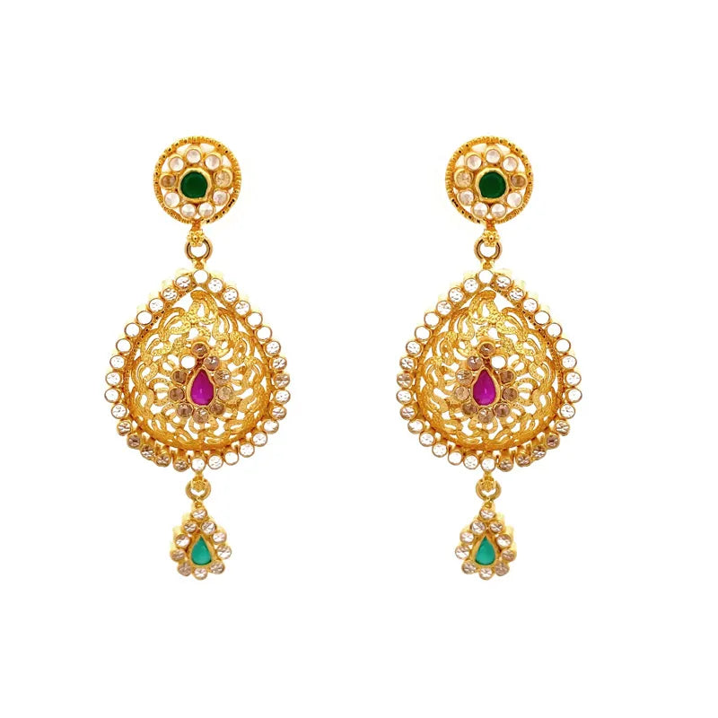 Elegant 22K Yellow Gold Necklace and Earrings Set with Sparkling CZ Accents