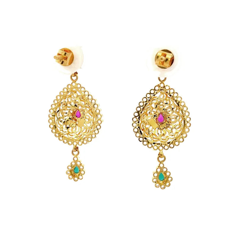 Elegant 22K Yellow Gold Necklace and Earrings Set with Sparkling CZ Accents
