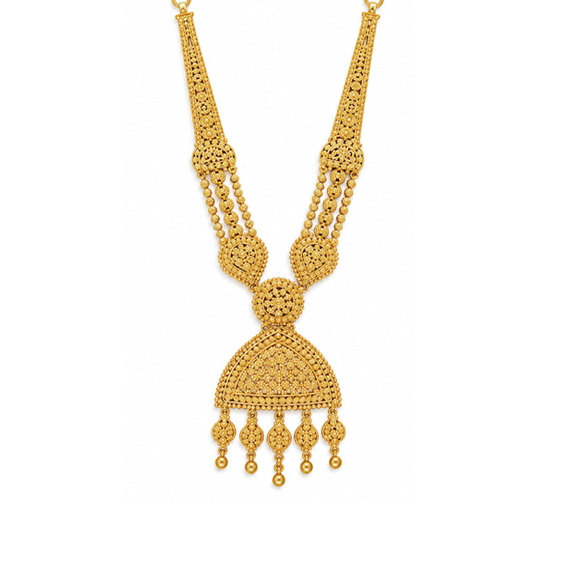 22K Gold Long Necklace and Earrings Set