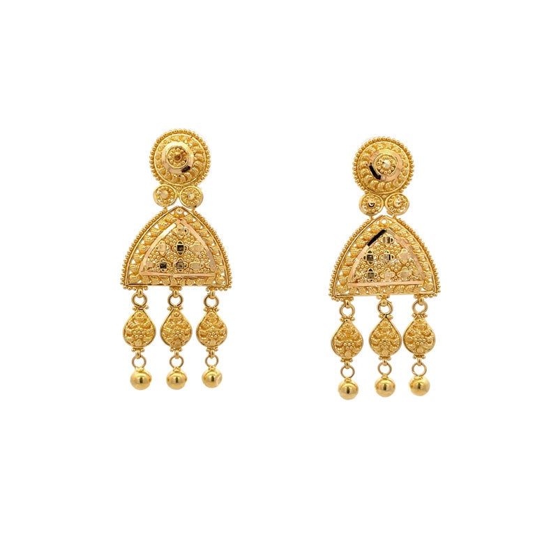 22K Gold Long Necklace and Earrings Set