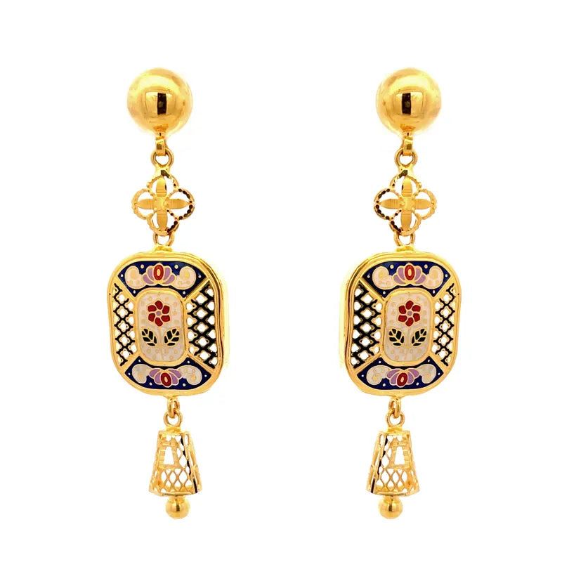 Elegant 22K Yellow Gold Enamel Necklace and Earrings Set for Women