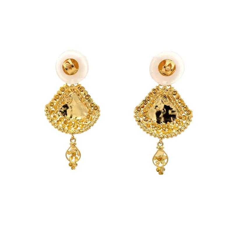 Elegant 22K Yellow Gold Minakari Enamel Necklace and Earrings Set for Women