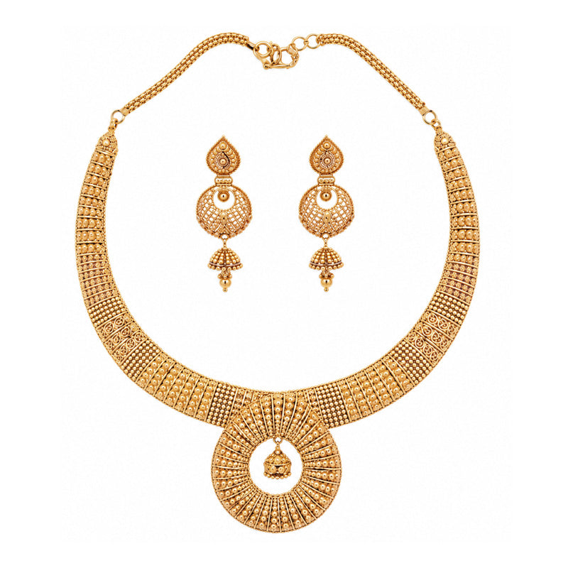 Elegant 22K Gold Necklace and Earrings Set