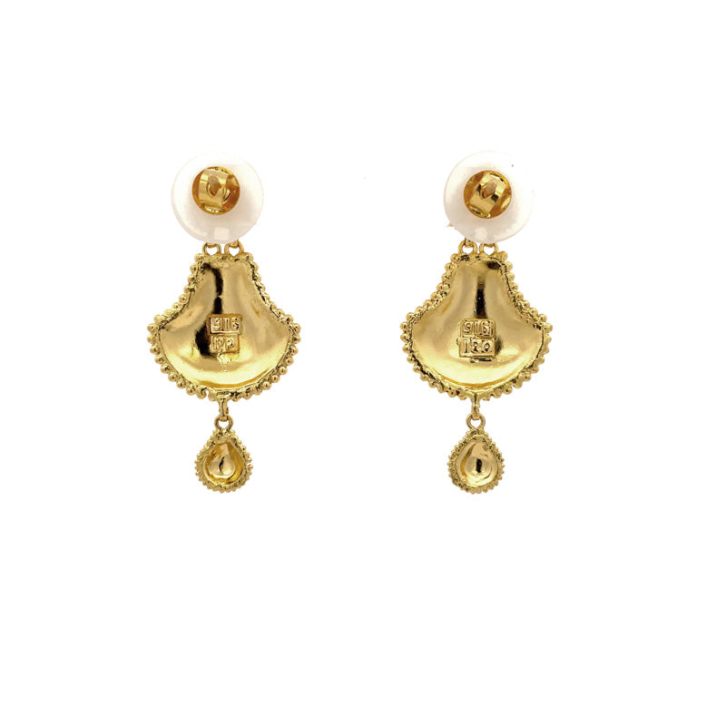 22K Gold Enamel Necklace and Earrings Set - Minakari