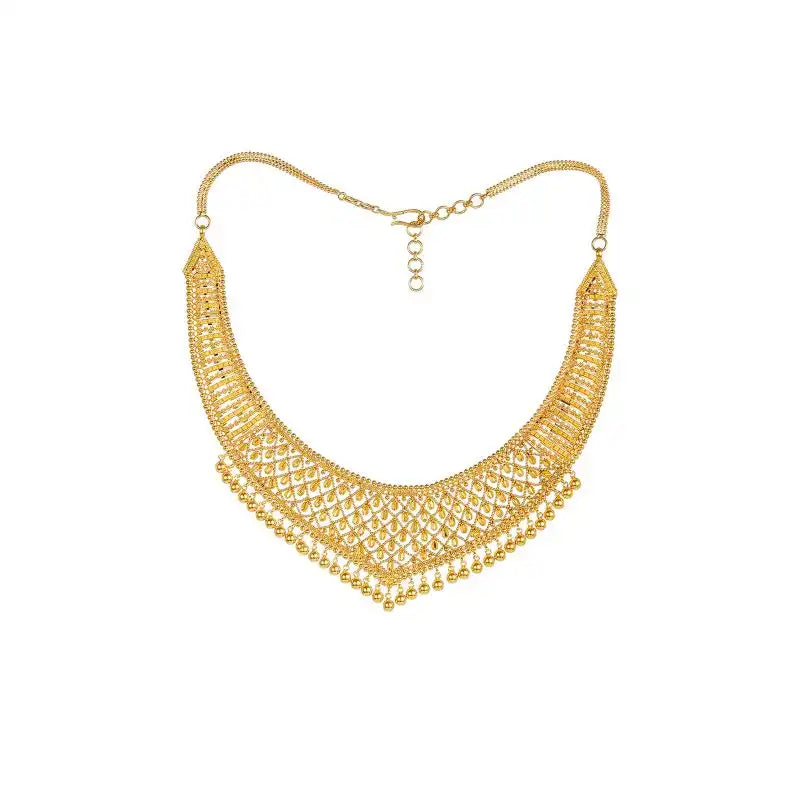 22K Gold Fancy Necklace Set with Hanging Drop Earrings