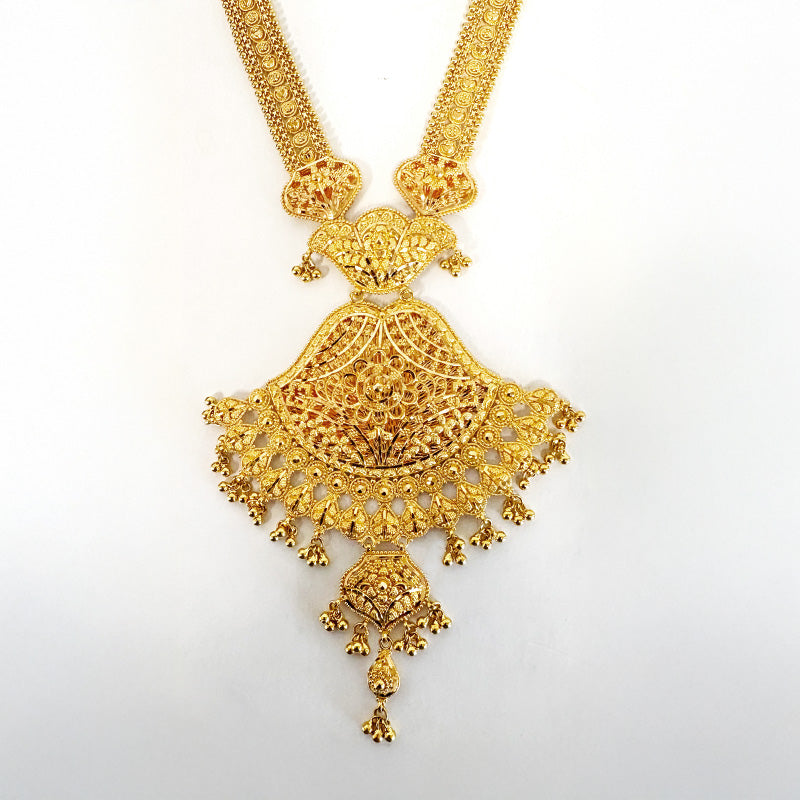 22K Gold Long Necklace and Earrings Set