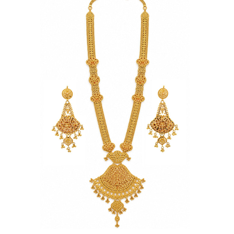 22K Gold Long Necklace and Earrings Set
