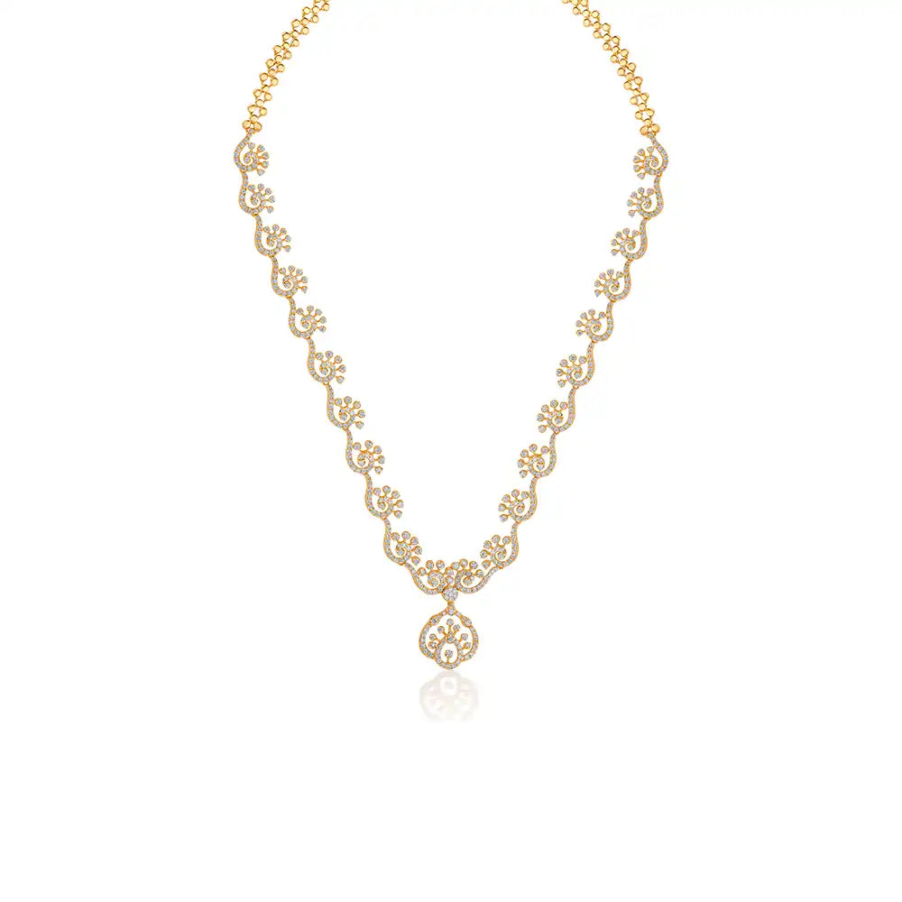 18K Yellow Gold & Diamond Curved Fan Necklace Set