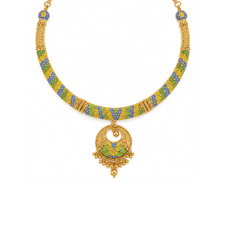 22K Gold Enamel Necklace and Earrings Set