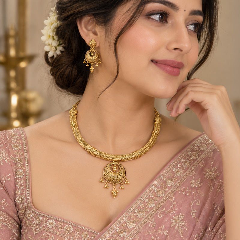 22K Gold Enamel Necklace and Earrings Set