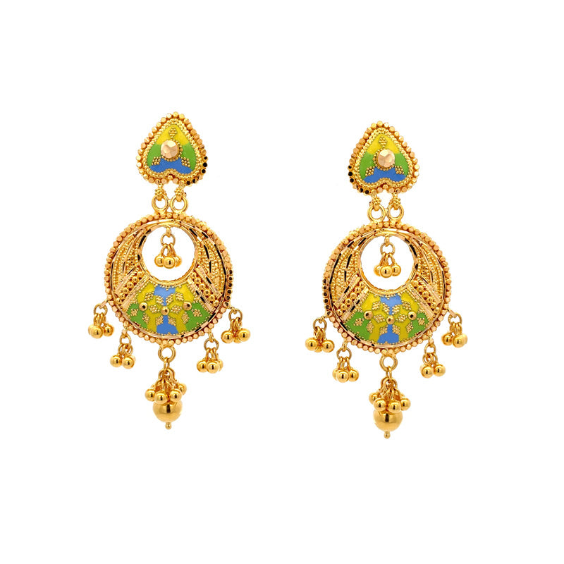 22K Gold Enamel Necklace and Earrings Set
