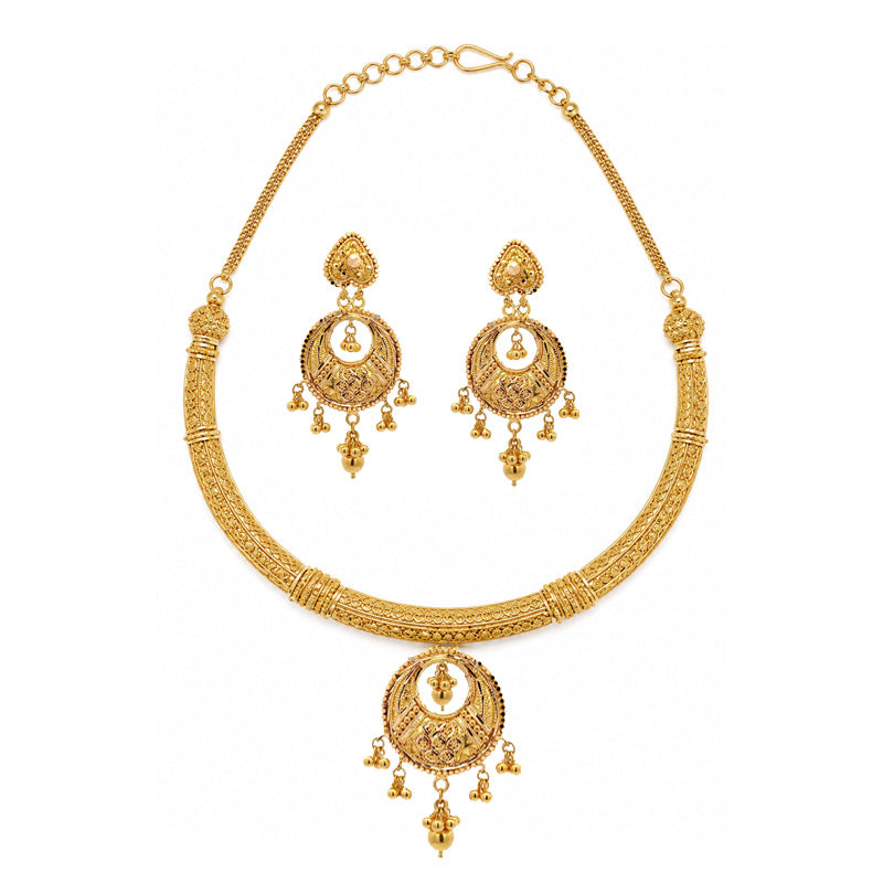 22K Gold Enamel Necklace and Earrings Set