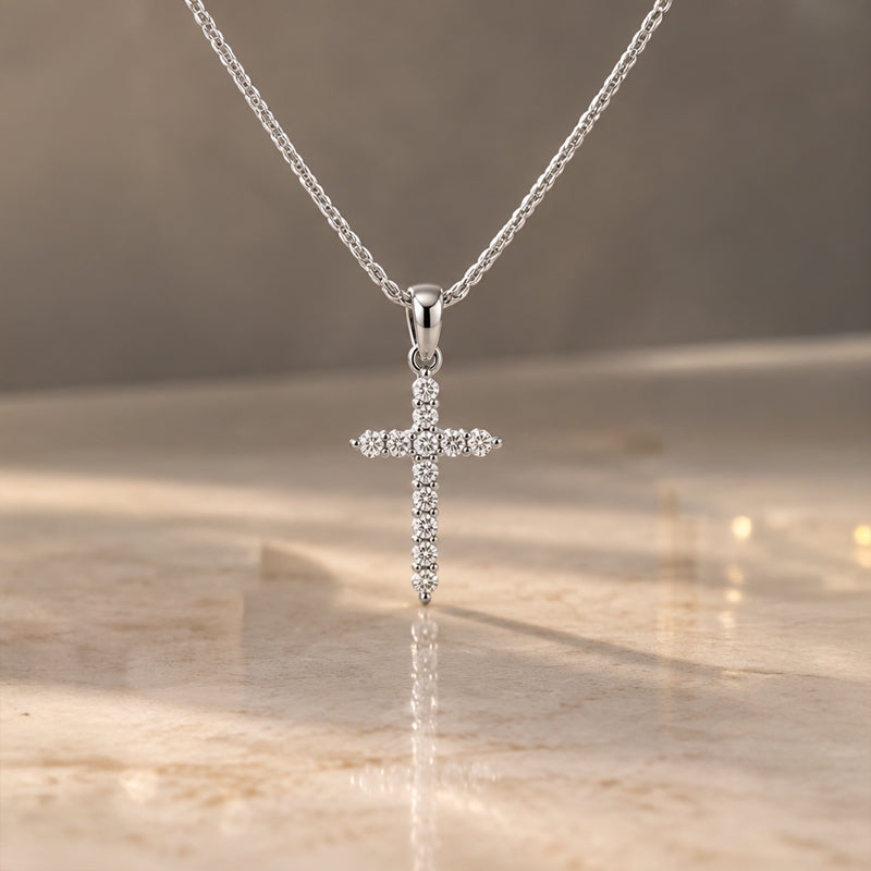 Elegant Diamond Cross Pendant - White Gold