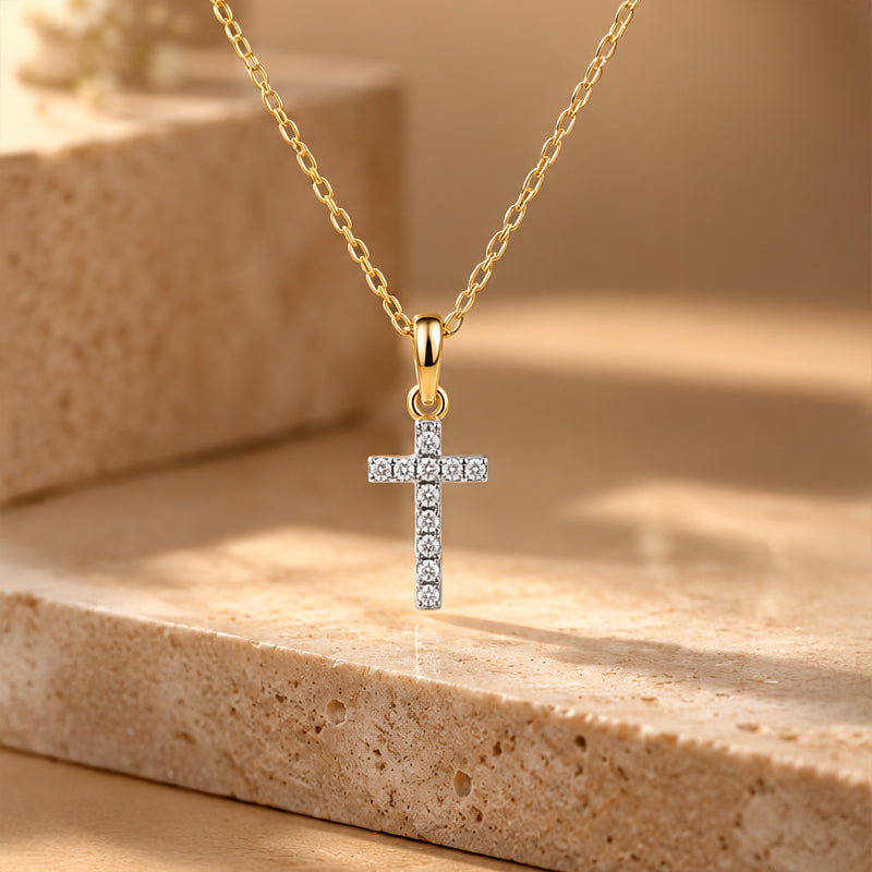 Minimalist Cross pendant in 18K Yellow gold diamond